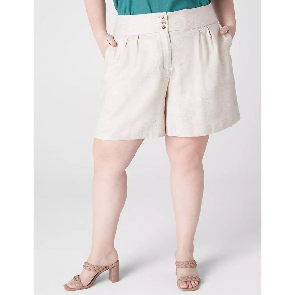 Lane Bryant Soft‎ Linen Blend City Shorts Beige High-Rise Pleated Size 20 Plus